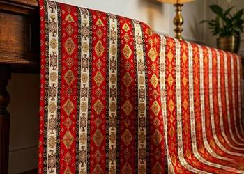 Szlachetny ŻAKARD 7mb – Złota Nić, Orient, Styl Boho/Etno/Glamour (144cm)