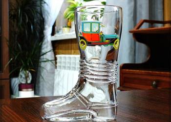 Kufel do Piwa - Szklany Bucik z Samochodem 0,4l Niemcy 70-te Kolekcjonerski