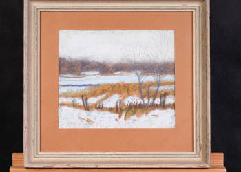 -ARTexpert- Zimowy Pejzaż – Oryginalny Obraz Pastel w Drewnianej Ramie