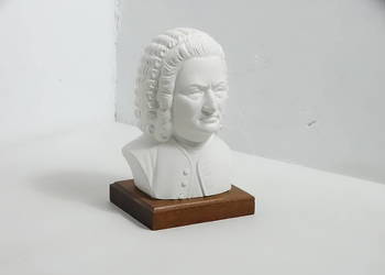 Klasyczne popiersie J.S. BACH – 18 cm, Sygnowane, Drewniana podstawa