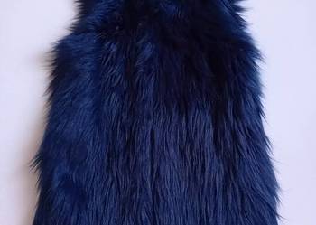 Granatowa kamizelka futrzana damska ciepła zapinana na zatrzaski