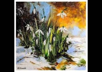 Kowalik - Przebiśniegi - 30x30cm Obraz Olejny Szpachel