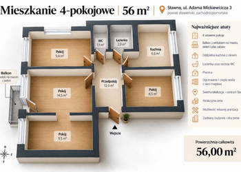 Słoneczne Mieszkanie 56 m²| Widok na miasto | Centrum Sławna