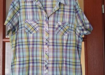 Koszula damska w kratę bluzka XL z krótkim rękawem