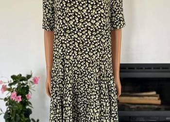 Sukienka H&M 42 44 czarna w kwiaty midi luźna TANIO