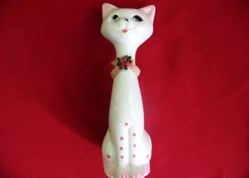 Kot - kotek w kropeczki - stara figurka porcelana - 18,5 x 7 x 5 cm