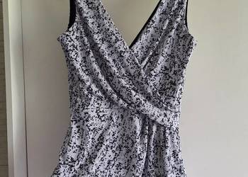 Biała marmurkowa bluzka z efektownym pasem H&M 36 marszczona