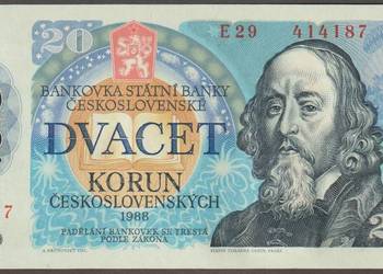 CZECHOSŁOWACJA 20 KORON 1988 - JAN KOMENSKY  - STAN BANKOWY UNC