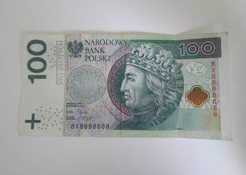 Unikatowy banknot 100zł o numerze BX8888868