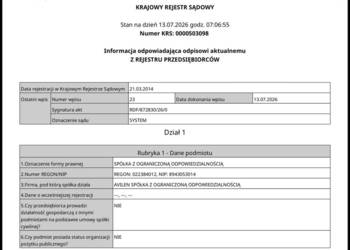 Sprzedam gotową spółkę z o.o. 12 lat, zero zaległości, pełna dokumentacja