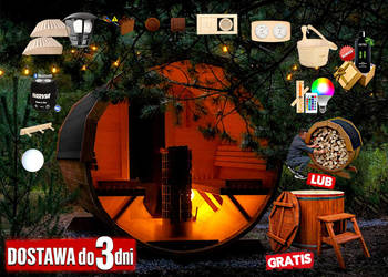 SAUNA Ogrodowa 200cm + OKNO 100% + GRATIS BECZKA 500L + Akcesoria