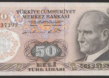 TURCJA 50 LIRASI 1970 - ATATURK - STAN BANKOWY UNC