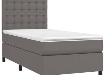 Łóżko kontynentalne z materacem i LED szara ekoskóra 90x190 cm WM-3135919