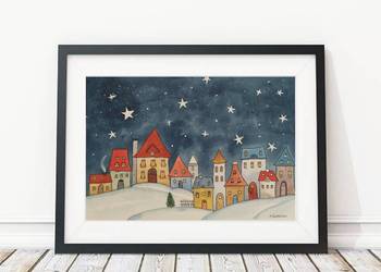 Akwarela Akwarelka Obraz pt. Magiczna Noc.  A4 - 21 x 29,7 cm,