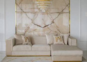 Dywan STRIPES GOLD Wełna/Wiskoza Beżowo-Złoty Glamour Ręcznie Tuftowany