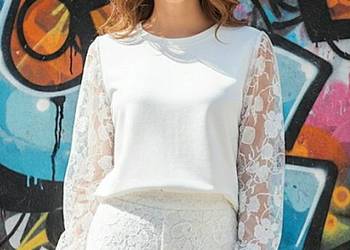 Biała bluza z koronkowymi rękawami.  Roz.  L/XL.  Luksusowa.  Oversize.