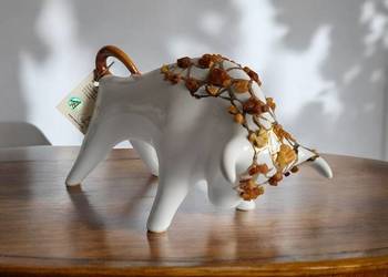 Byk Figurka Byczek ceramiczny, ręcznie malowany zdobiony - BURSZTYN
