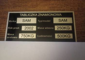 Przyczepka SAM-POZOSTAŁOŚCI zarejestrowana OC DMC 750KG