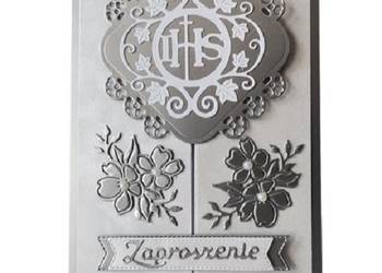 ZAPROSZENIA KOMUNIA UNIWERSALNE IHS W KWIATACH B6 SREBRO