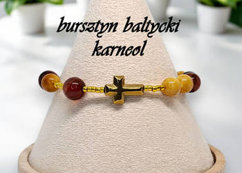Bransoletka dziesiątka różańca BURSZTYN bałtycki, KARNEOL #1044 Bransoletka dziesiątka różańca BURSZTYN bałtycki, KARNEOL #1044
