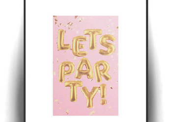 pudrowy plakat A4, lets party obrazek 21x30,boho plakat mały