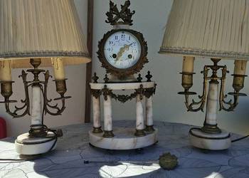 kominkowy zegar francuski plus dwie lampki nocne