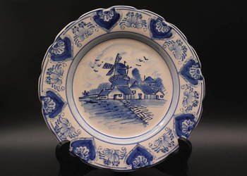 Talerz kolekcjonerski Delft Blue krajobraz z wiatrakiem