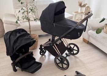 Cybex Priam 3w1 + dostawka | Stan idealny | Czarny z brązowymi dodatkami