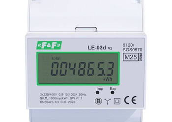 Licznik energii 3-fazowy F&F LE-03D, 100 A, 230/400 V, LCD, MID