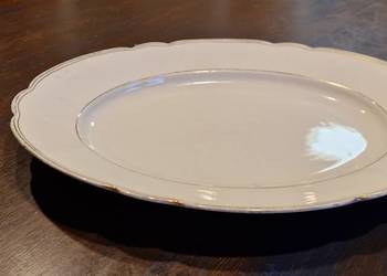 Stary PÓŁMISEK ĆMIELÓW Feston owalny, porcelana biała, srebro,sygn.1920