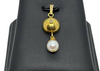 Złota Zawieszka Próby 750 2,85g Brylant Perła Certyfikat