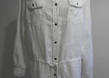 Koszula Lniana 100% Len Długa Biała Tunika Lekka Kurtka Wygodny Fason M