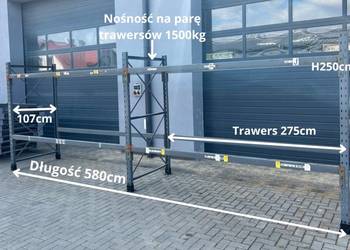 Regał magazynowy mocny paletowy DEXION H250cm G107cm trawers 275cm