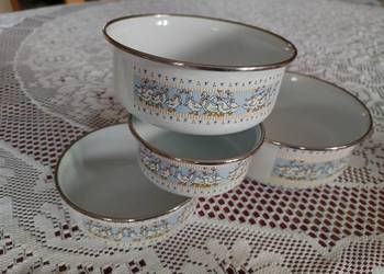 zestaw misek gęsi 4 sztuki metalowe emaliowane unikalne naczynia garczki