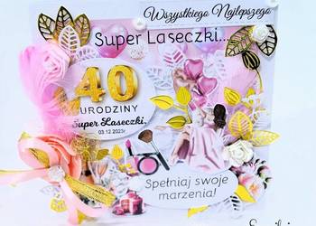 Kartka z życzeniami w pudełku z okazji 40 urodzin Różowa