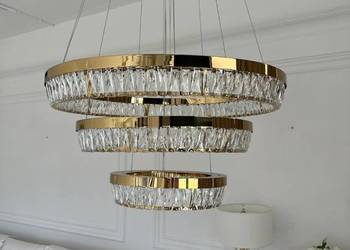 Żyrandol kryształowy złoty, designerski, ring, lampa wisząca