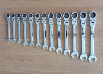 [NOWY] Zestaw Kluczy Płaskich Oczkowych Łamanych z Grzechotką 7mm - 19mm