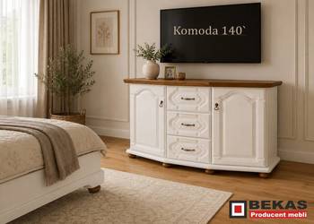 Stylowa Biała Komoda 140` z Dębowym Blatem BEKAS Producent Mebli