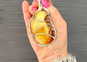 WYPRZEDAŻ wisior unikat srebro 925 bursztyn bałtycki rękodzieło