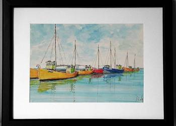 Obraz Port rybacki 30x40/21x30 nowy odręczny tusz i akwarela