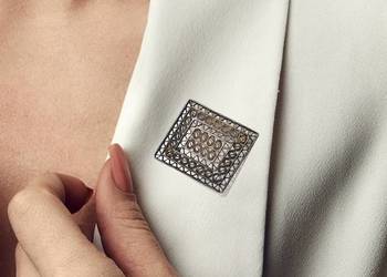 Stara broszka filigran, srebro, romb, prostopadłościan, vintage, PRL