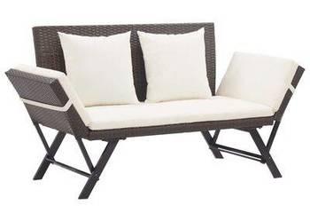 Ławka ogrodowa z poduszkami, 176 cm, brązowa, polirattan（SKU46231）