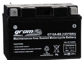 Akumulator motocyklowy 12V 10Ah 180A GROM GT12A-BS YT12A-BS