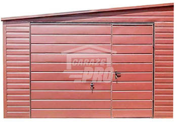 Garaż Blaszany 4,5x7m Brama uchylna - Ciemny Brąz - Dach spad w bok GP430