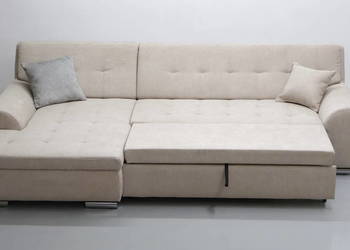 TJE Narożnik funkcją spania BEŻOWA tkanina rozkładana rogówka KANAPA sofa