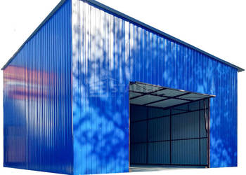 Hala - Garaż blaszany 7x8m - brama uchylna - niebieski - dach  ST251