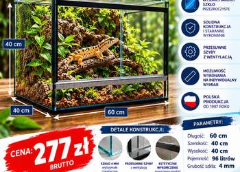 Terrarium szklane 60x40x40 cm – szkło 4 mm – producent Trans-Glass