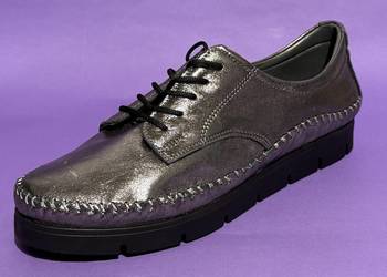 Skórzane damskie platynowe wiązane półbuty rozmiar 37 (ARA768)