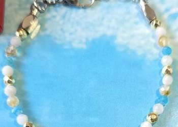 BRANSOLETKA STAL SZLACHETNA 316L KAMIEŃ CYTRYN APATYT PERŁA NATURALNA