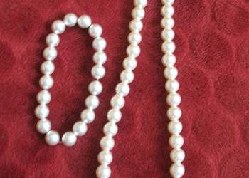 Perły - krótki naszyjnik z kremowych pereł i bransoletka - 40 cm